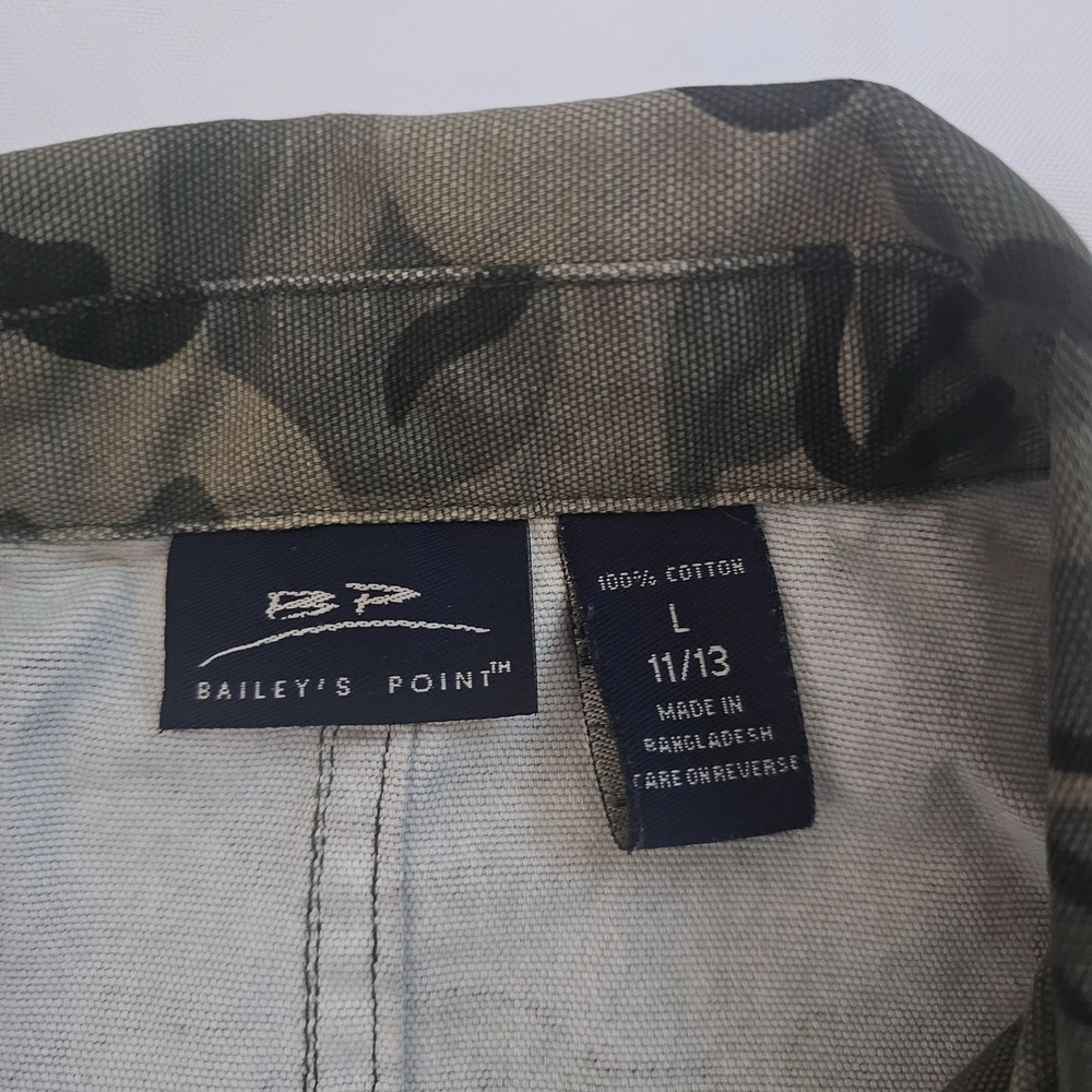 Bailey's Point Camo Print Frayed Trim Buttoned Pockets Jean Jacket Size L (11/13 - Picture 11 of 16